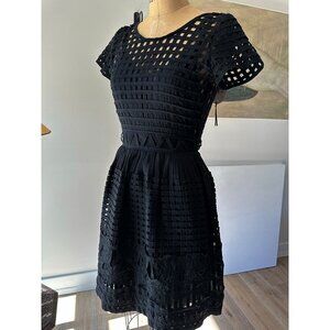 BLUMARINE Lattice Embroidered Black Dress FRENCH Haute Couture
